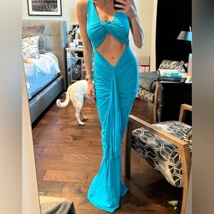 Elegant Blue Cutout Maxi Dress